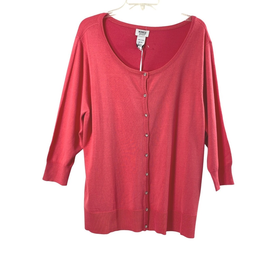 Monroe & Main Cardigan Womens 2X Pink Rhinestone Button Sweater Layering
